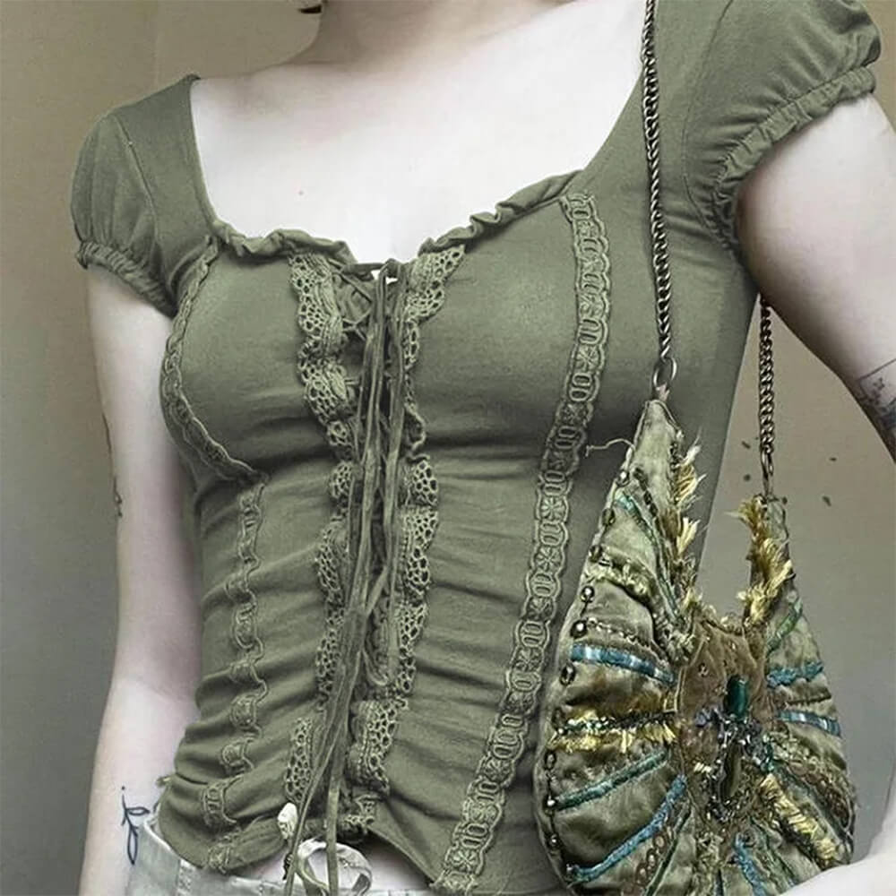 OLIVE GREEN LACE TOP CORSET INSPIRED FIT