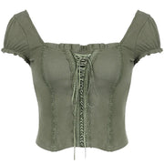 OLIVE GREEN LACE TOP CORSET INSPIRED FIT