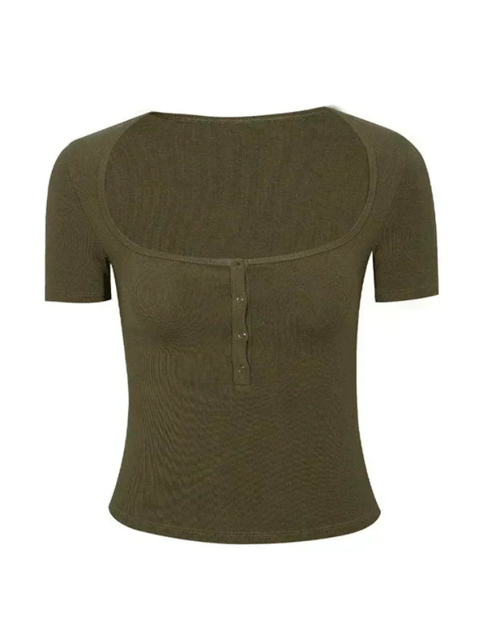 OLIVE GREEN RIBBED CROP TOP - COMFORTABLE COTTON BLEND TOPS