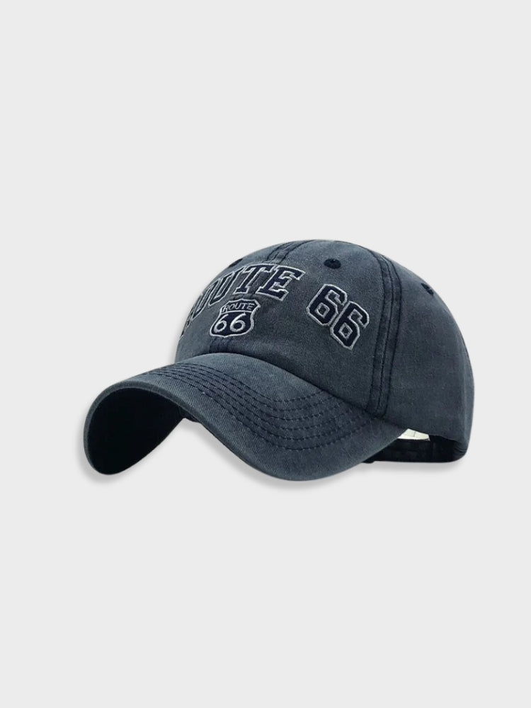 OLIVE GREEN ROUTE 66 BASEBALL CAP WITH EMBROIDERED DESIGN