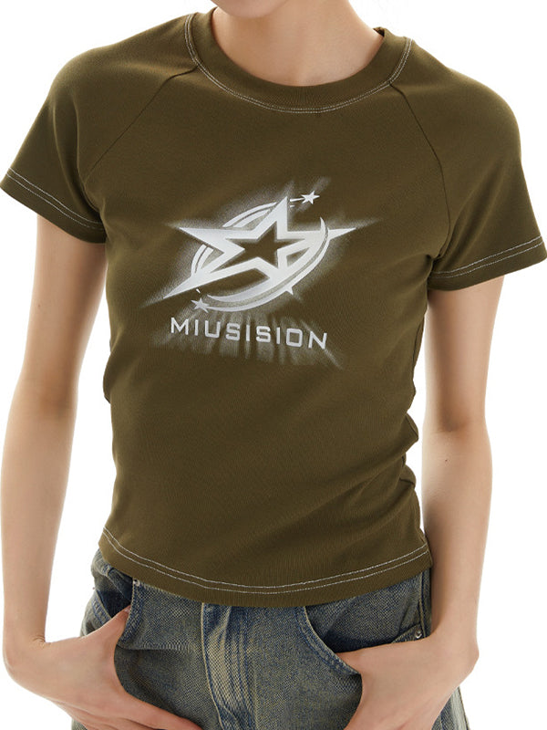 OLIVE GREEN SHORT SLEEVE T-SHIRT WITH STAR LOGO GRAPHIC