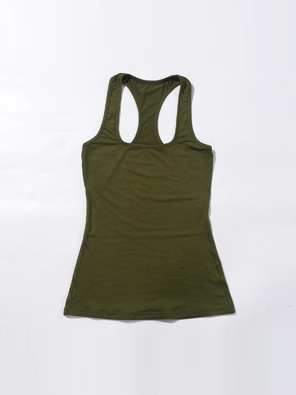 OLIVE GREEN TANK TOP SLIM FIT ROUND NECK SLEEVELESS