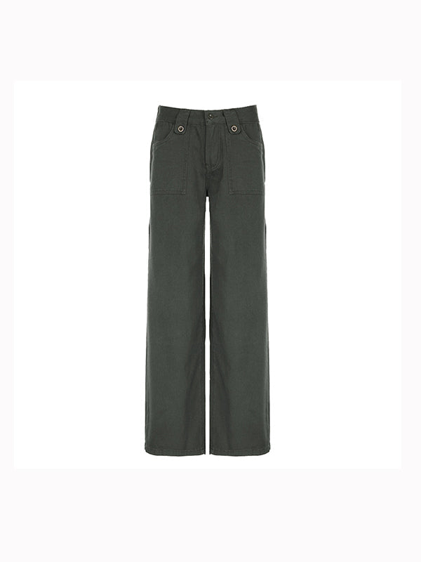 OLIVE GREEN WIDE-LEG PANTS LOOSE FIT VINTAGE