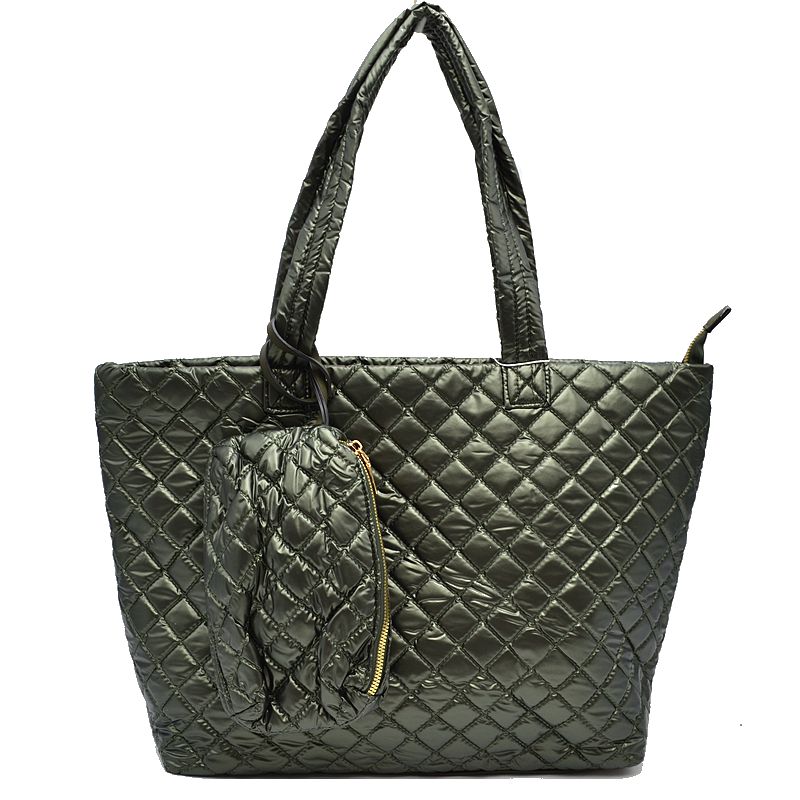 2-in-1 Large Quilted Zipper Tote with Pouch