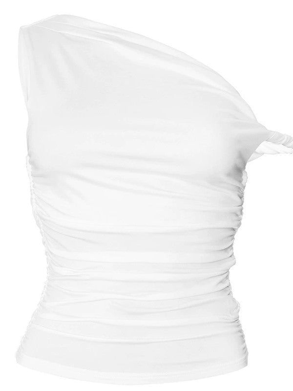 ONE-SHOULDER TOP WITH ASYMMETRIC HEM AND VINTAGE DESIGN