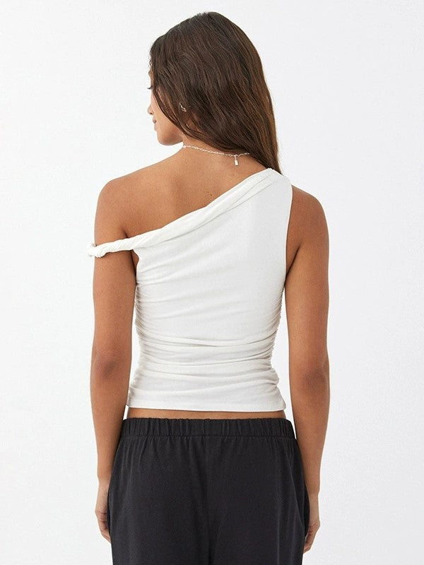 ONE-SHOULDER TOP WITH ASYMMETRIC HEM AND VINTAGE DESIGN
