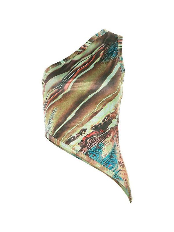 ONE-SHOULDER TOP WITH PATTERN - TRENDY SLIM FIT ASYMMETRIC DESIGN