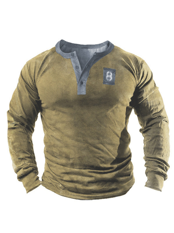 Open placket 3d printed henley suit long-sleeved top men - Pattern1 / S