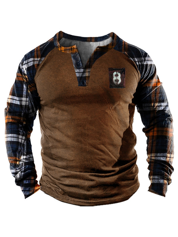 Open placket 3d printed henley suit long-sleeved top men - Pattern2 / S
