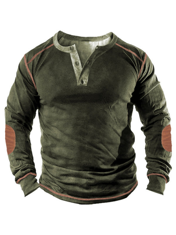 Open placket 3d printed henley suit long-sleeved top men - Pattern3 / S