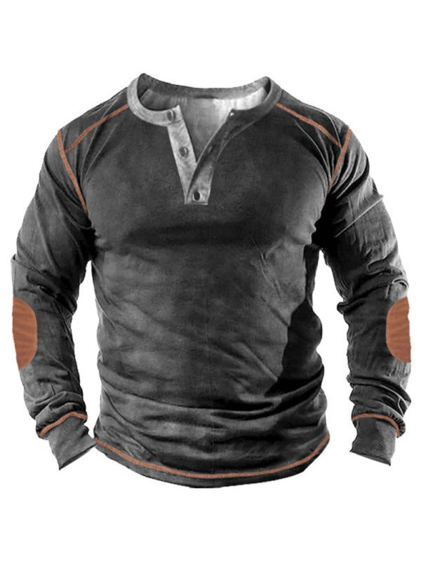 Open placket 3d printed henley suit long-sleeved top men - Pattern4 / S