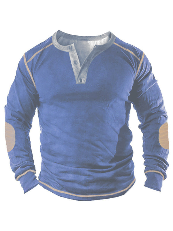 Open placket 3d printed henley suit long-sleeved top men - Pattern5 / S