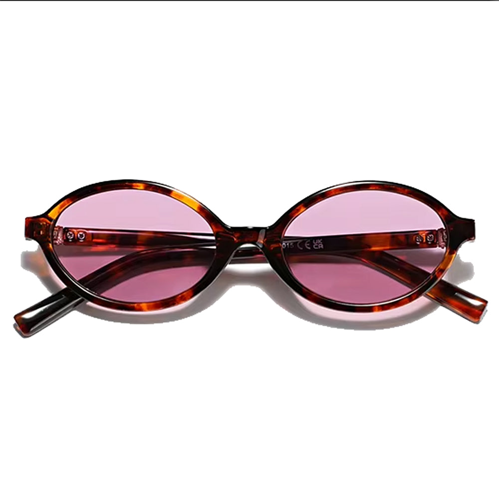 OVAL SUNGLASSES BROWN TINTED LENS BLACK FRAME