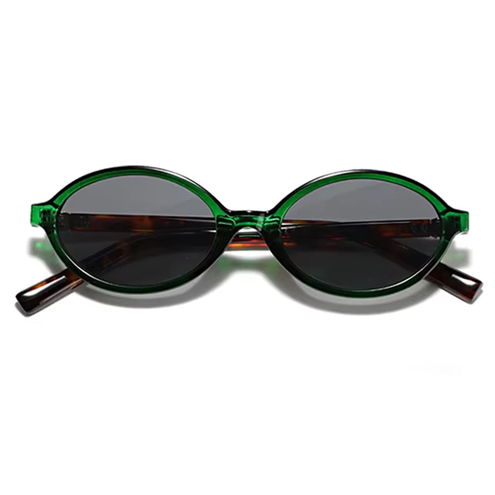 OVAL SUNGLASSES BROWN TINTED LENS BLACK FRAME