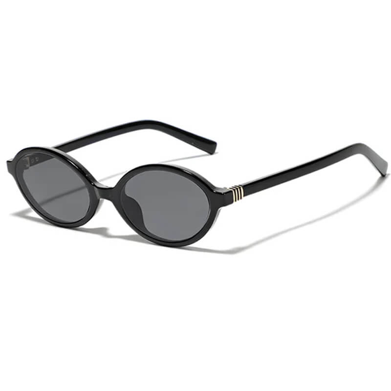 OVAL SUNGLASSES BROWN TINTED LENS BLACK FRAME