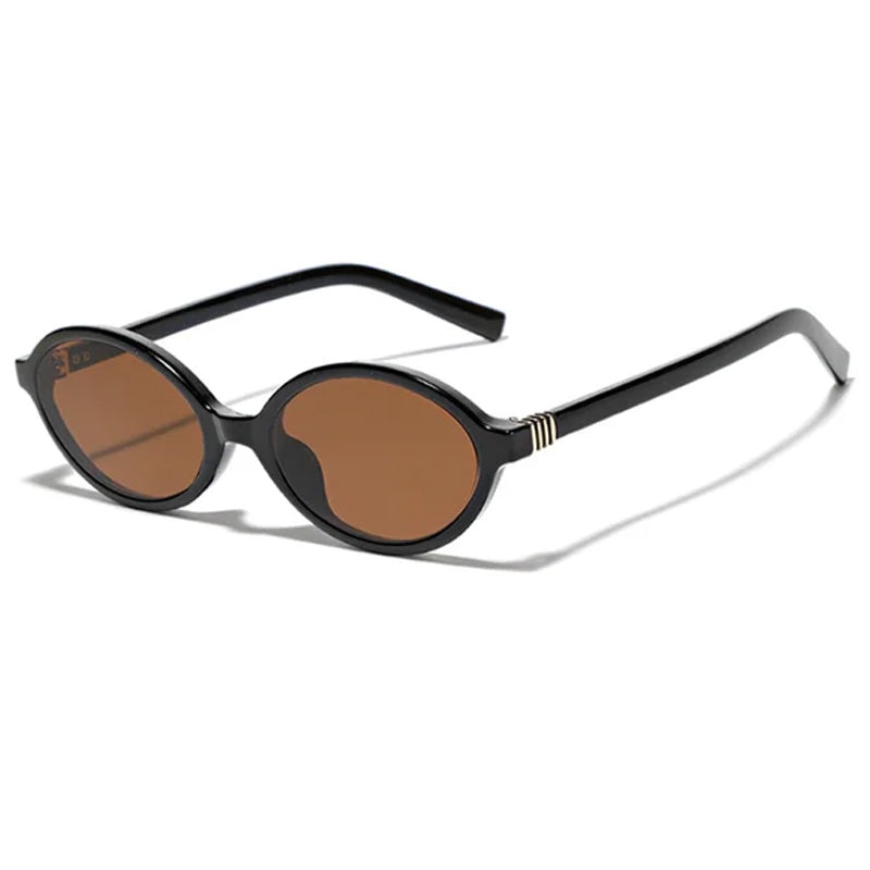 OVAL SUNGLASSES BROWN TINTED LENS BLACK FRAME