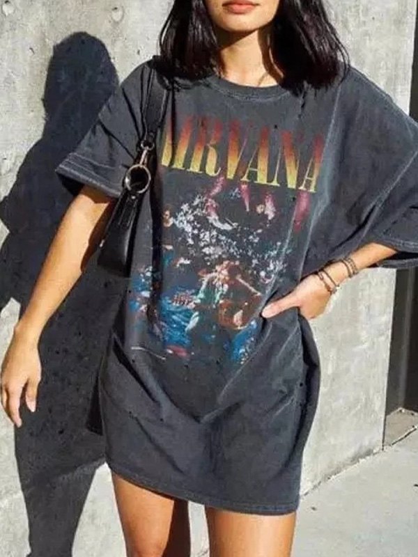 OVERSIZED BAND TEE DRESS NIRVANA RETRO BLACK ROCK MAN