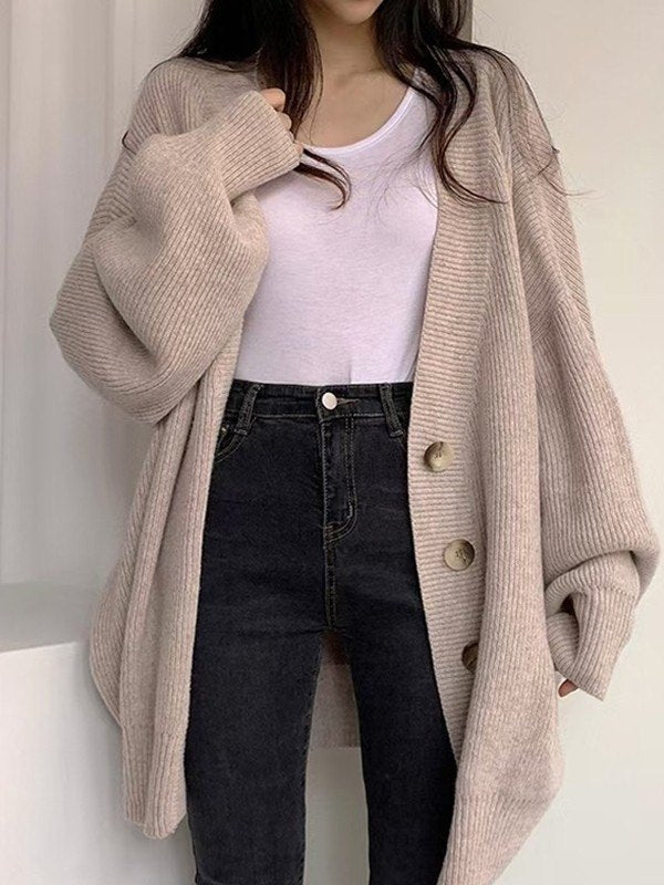 OVERSIZED BEIGE KNIT CARDIGAN WITH SOFT KNIT FABRIC