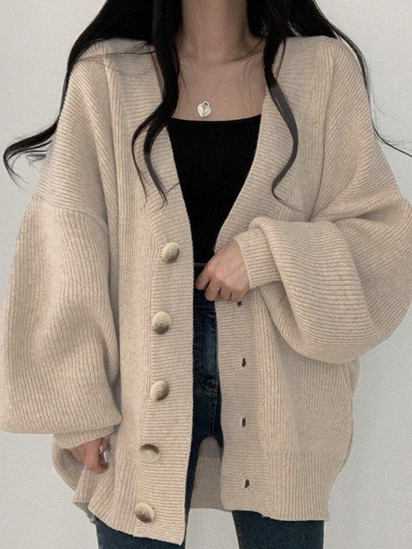 OVERSIZED BEIGE KNIT CARDIGAN WITH SOFT KNIT FABRIC