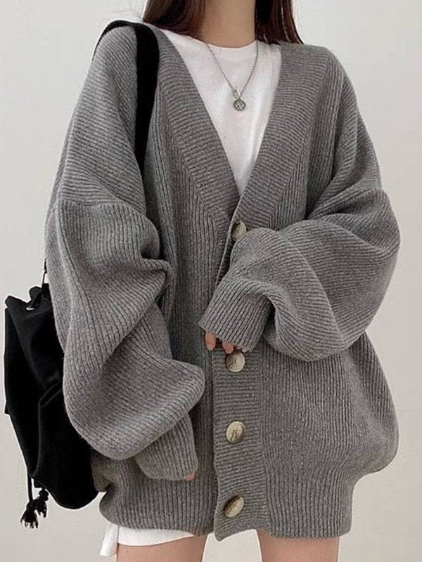 OVERSIZED BEIGE KNIT CARDIGAN WITH SOFT KNIT FABRIC