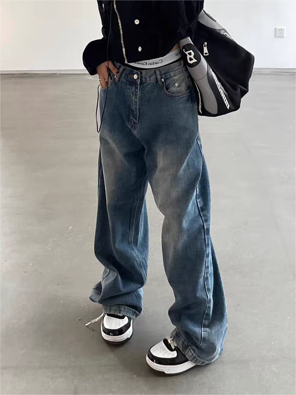 OVERSIZED BLUE JEANS WIDE LEG SILHOUETTE IN COTTON BLEND
