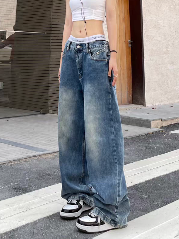 OVERSIZED BLUE JEANS WIDE LEG SILHOUETTE IN COTTON BLEND
