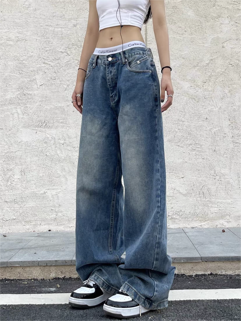 OVERSIZED BLUE JEANS WIDE LEG SILHOUETTE IN COTTON BLEND