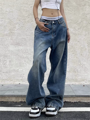 OVERSIZED BLUE JEANS WIDE LEG SILHOUETTE IN COTTON BLEND