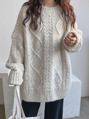 OVERSIZED CABLE-KNIT SWEATER WITH LOOSE ROUND NECK