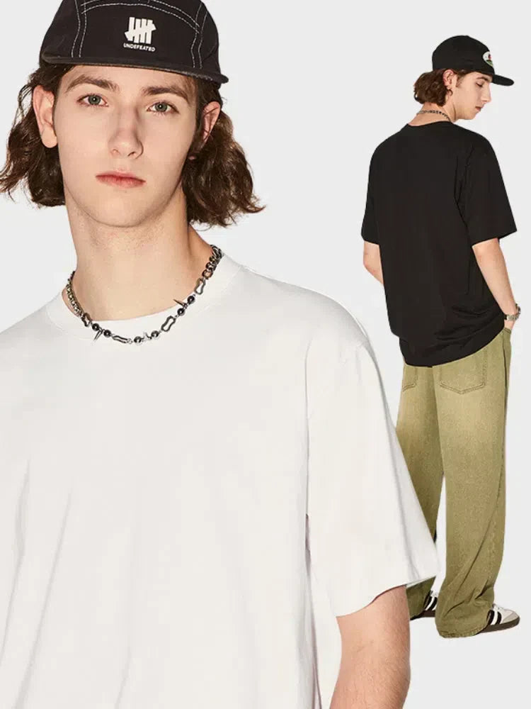 BLACK SHORT-SLEEVED COTTON T-SHIRT WITH RELAXED FIT