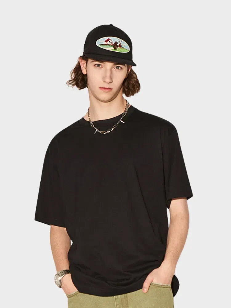 BLACK SHORT-SLEEVED COTTON T-SHIRT WITH RELAXED FIT