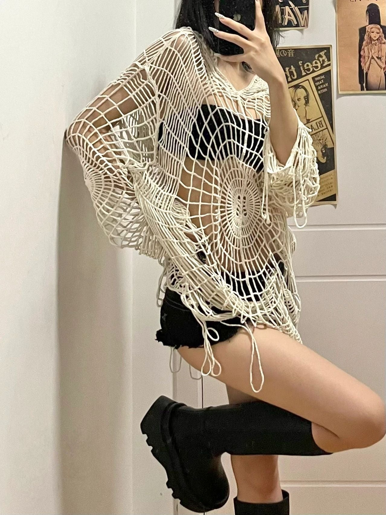 OVERSIZED CROCHETED TOP WITH OPEN CROCHET DESIGN