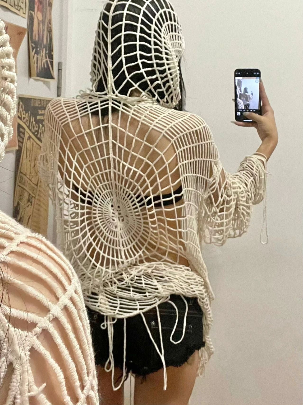 OVERSIZED CROCHETED TOP WITH OPEN CROCHET DESIGN