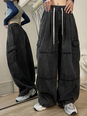OVERSIZED DENIM CARGO PANTS WITH LOOSE FIT AND CARGO POCKETS