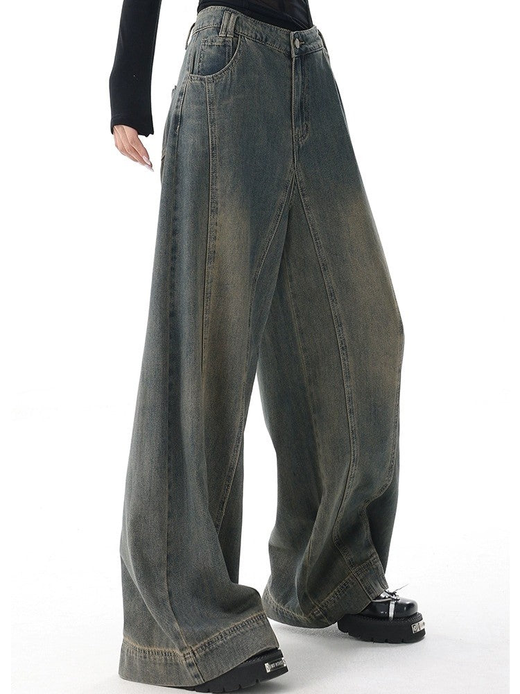 OVERSIZED DENIM PANTS WITH EMBROIDERED STRIPES IN VINTAGE WASHED BAGGY FIT