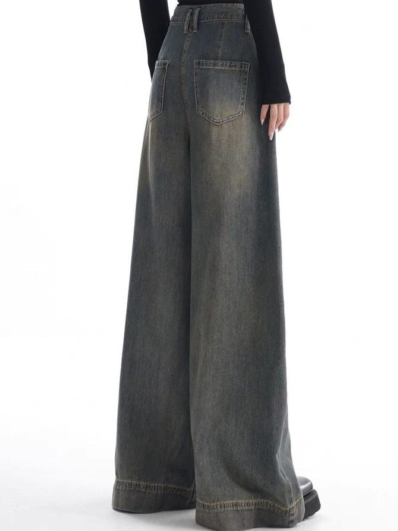OVERSIZED DENIM PANTS WITH EMBROIDERED STRIPES IN VINTAGE WASHED BAGGY FIT