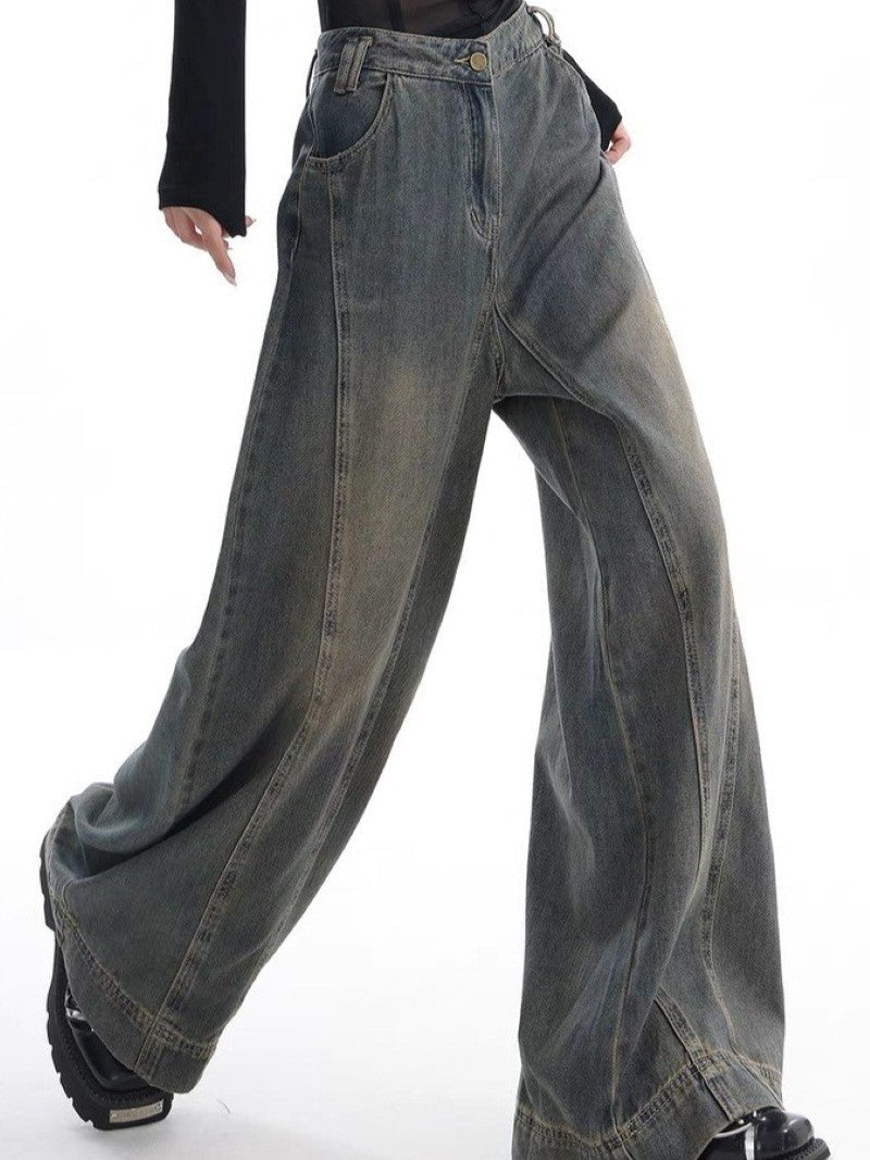 OVERSIZED DENIM PANTS WITH EMBROIDERED STRIPES IN VINTAGE WASHED BAGGY FIT