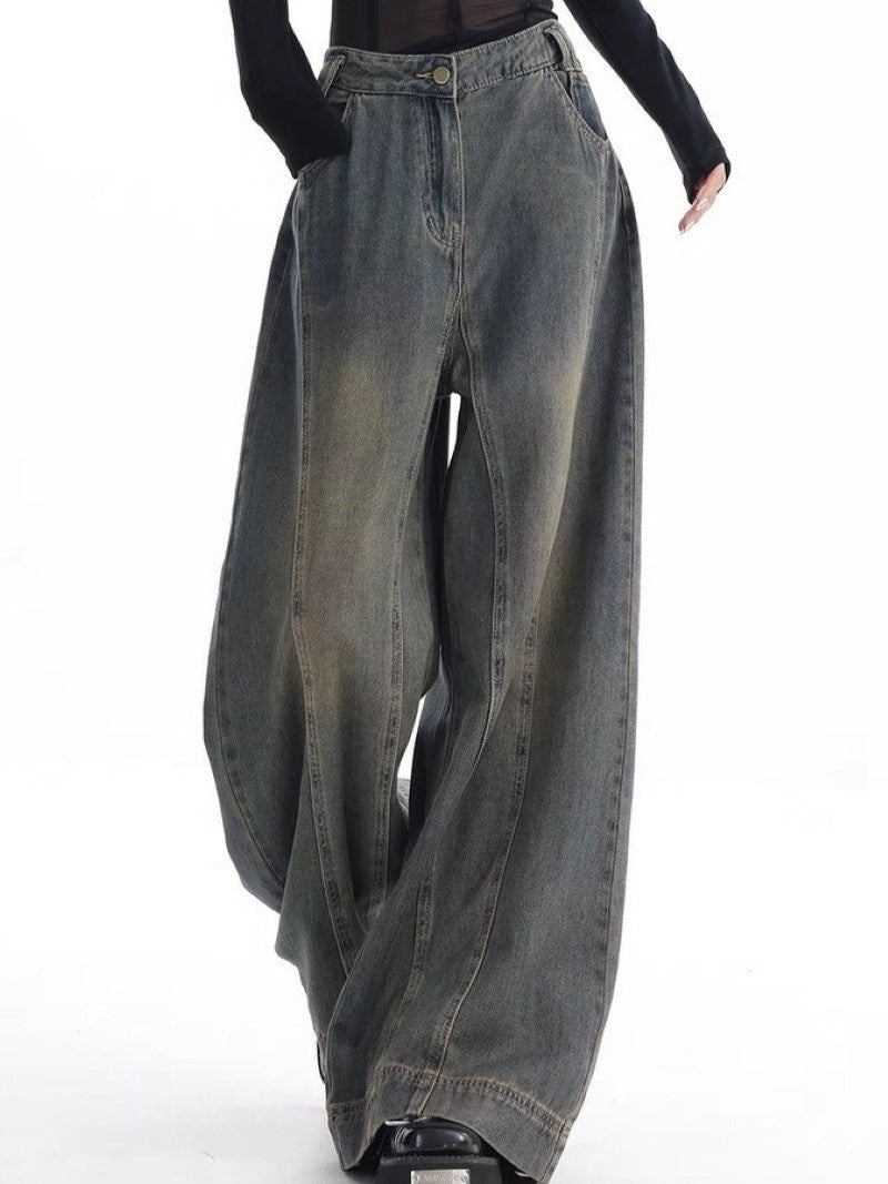OVERSIZED DENIM PANTS WITH EMBROIDERED STRIPES IN VINTAGE WASHED BAGGY FIT