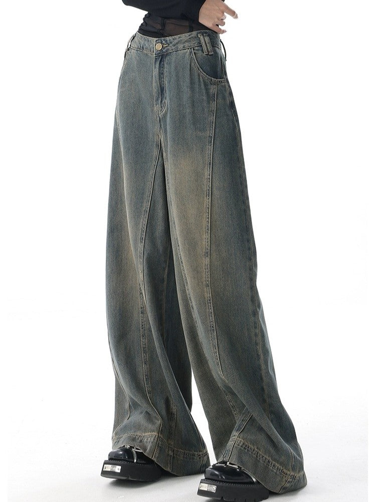 OVERSIZED DENIM PANTS WITH EMBROIDERED STRIPES IN VINTAGE WASHED BAGGY FIT