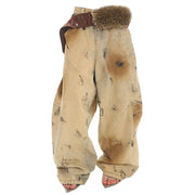 OVERSIZED DISTRESSED FUR-TRIMMED PANTS FOR CASUAL WEAR