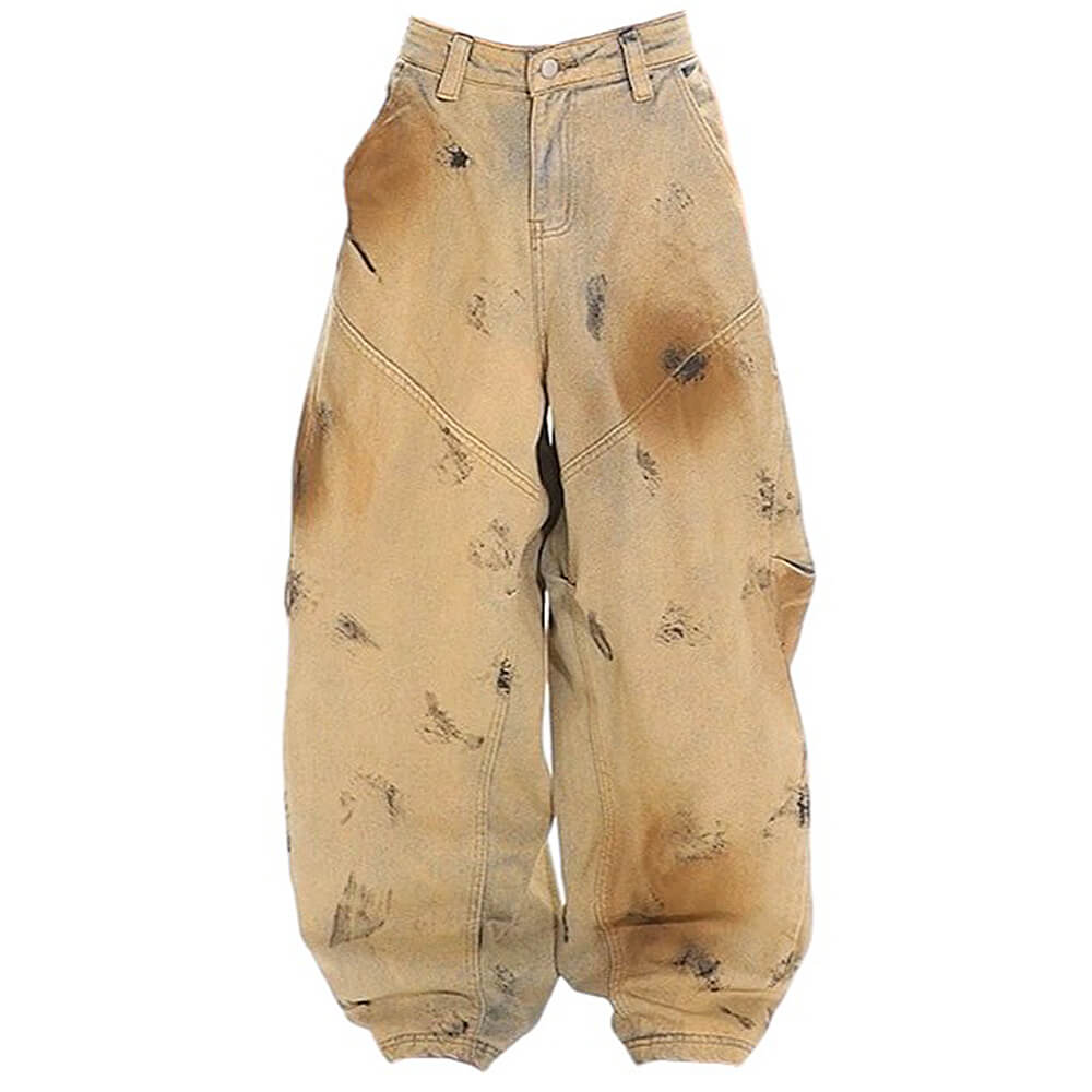 OVERSIZED DISTRESSED FUR-TRIMMED PANTS FOR CASUAL WEAR