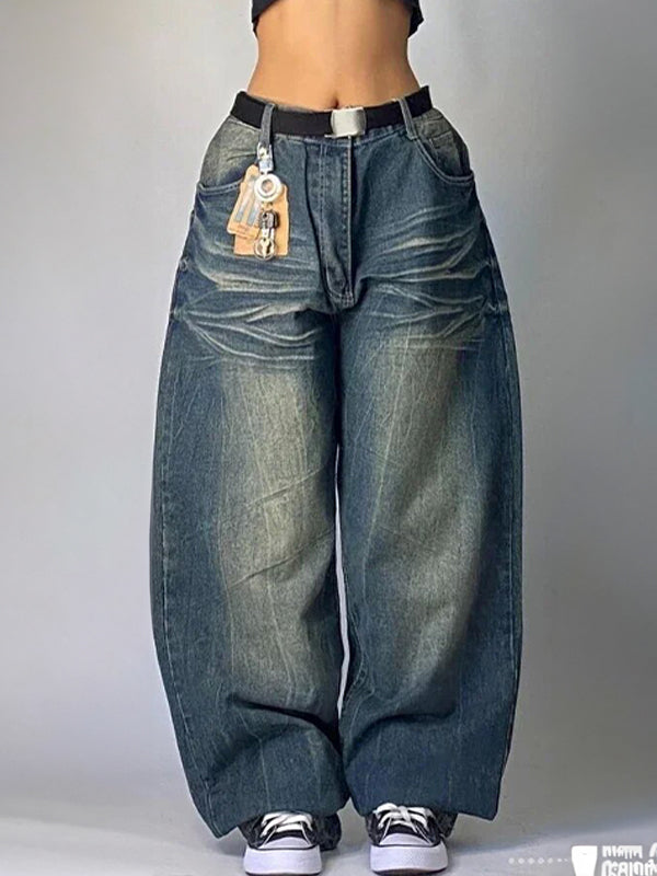 OVERSIZED FADED BLUE JEANS HIP HOP RETRO STYLE