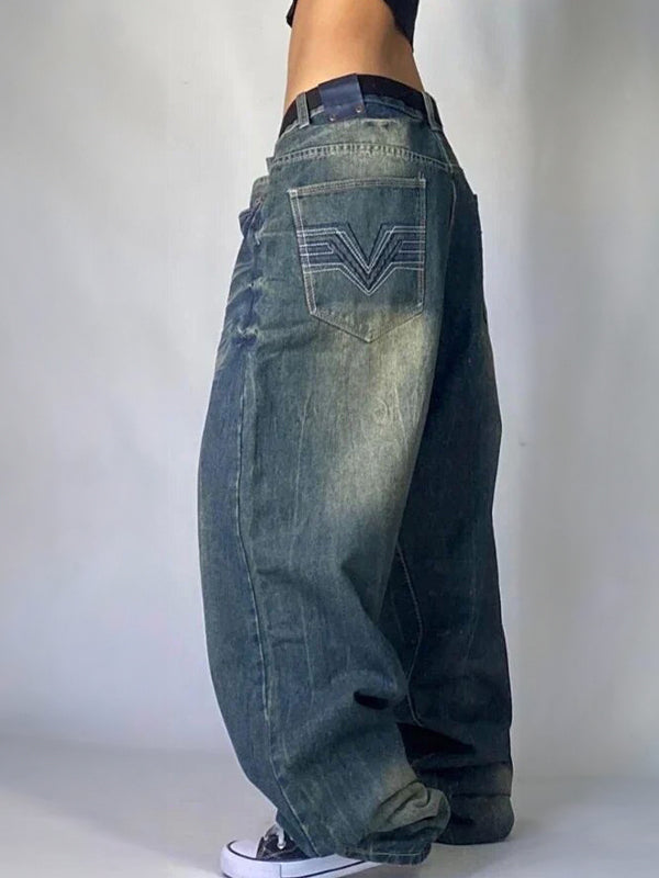 OVERSIZED FADED BLUE JEANS HIP HOP RETRO STYLE