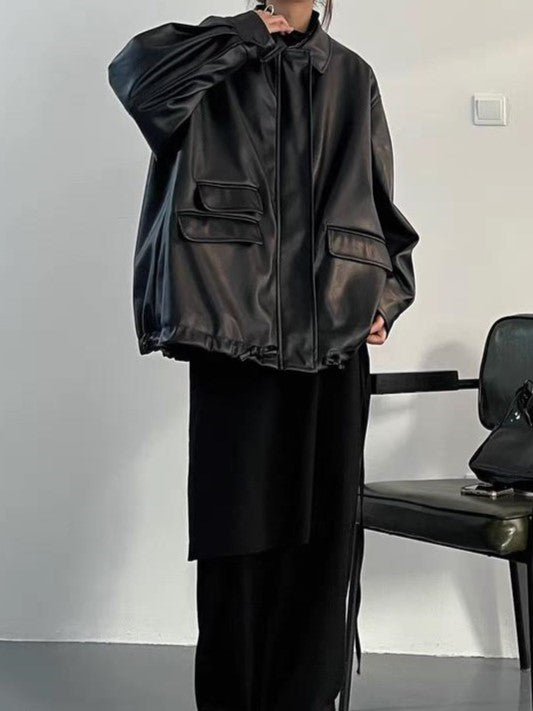OVERSIZED FAUX LEATHER JACKET IN BLACK – FAUX LEATHER FASHION ESSENTIAL