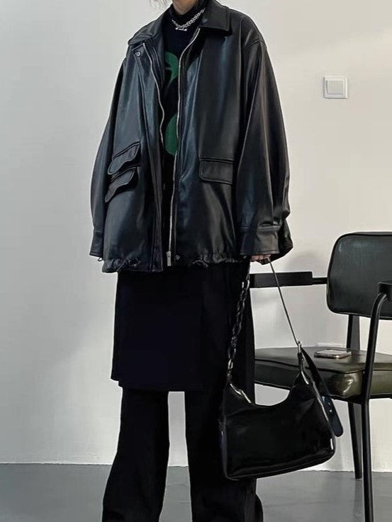 OVERSIZED FAUX LEATHER JACKET IN BLACK – FAUX LEATHER FASHION ESSENTIAL