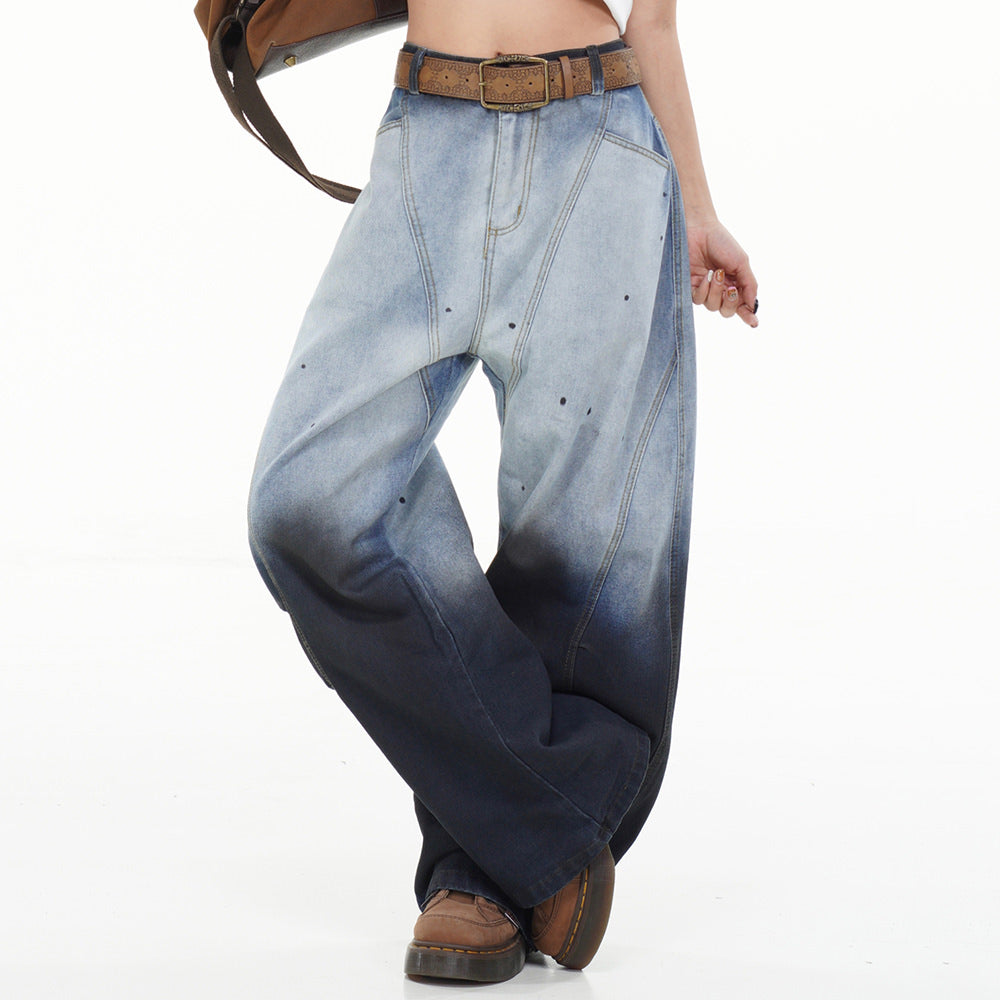 OVERSIZED GRADIENT BLUE DENIM JEANS FADED GRADIENT BAGGY STYLE