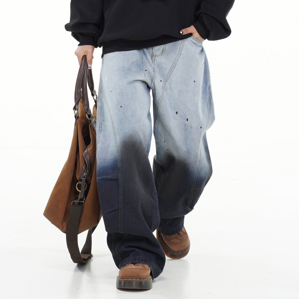 OVERSIZED GRADIENT BLUE DENIM JEANS FADED GRADIENT BAGGY STYLE