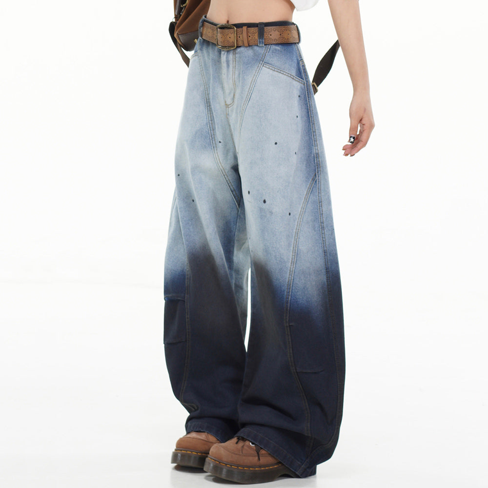 OVERSIZED GRADIENT BLUE DENIM JEANS FADED GRADIENT BAGGY STYLE