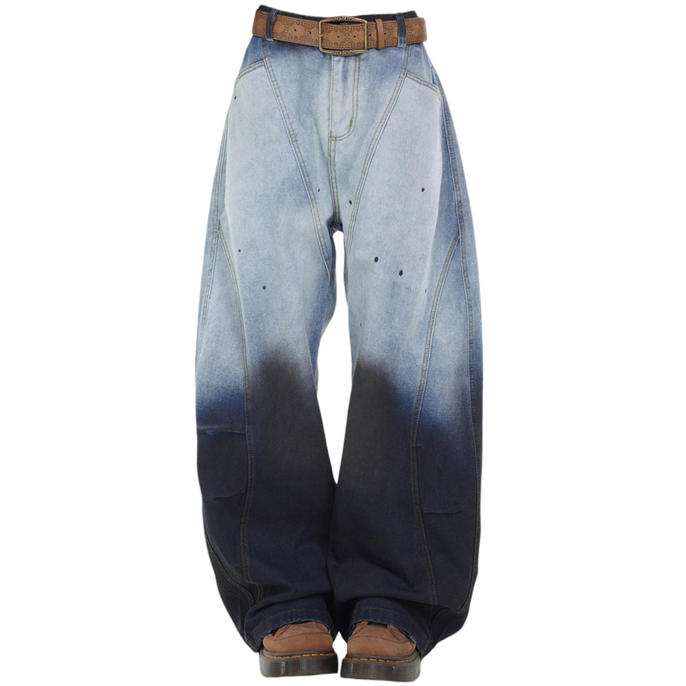 OVERSIZED GRADIENT BLUE DENIM JEANS FADED GRADIENT BAGGY STYLE