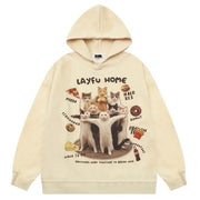 OVERSIZED HOODIE PLAYFUL CAT PRINT FELINE FEAST